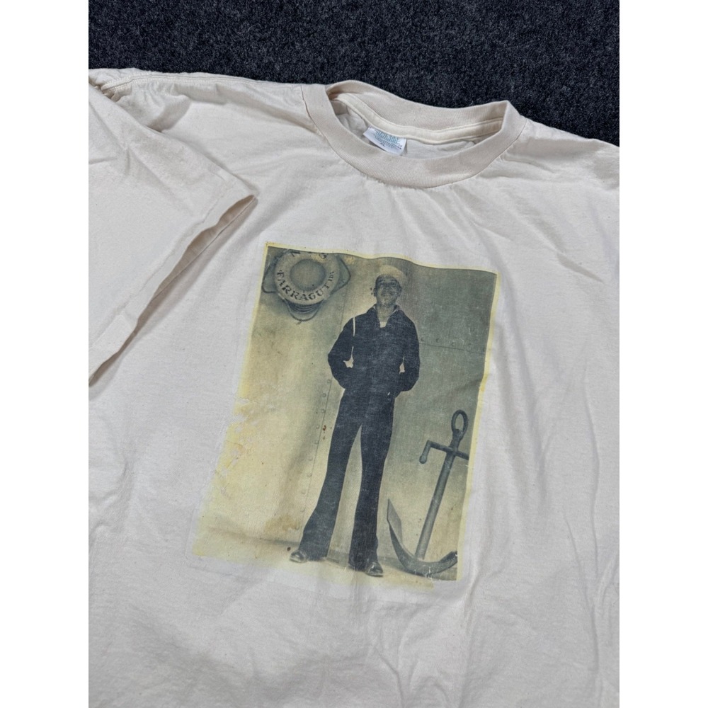 VTG 90s Fashion Gear Photo Graphic T Shirt XL Made USA Double Sided Beige